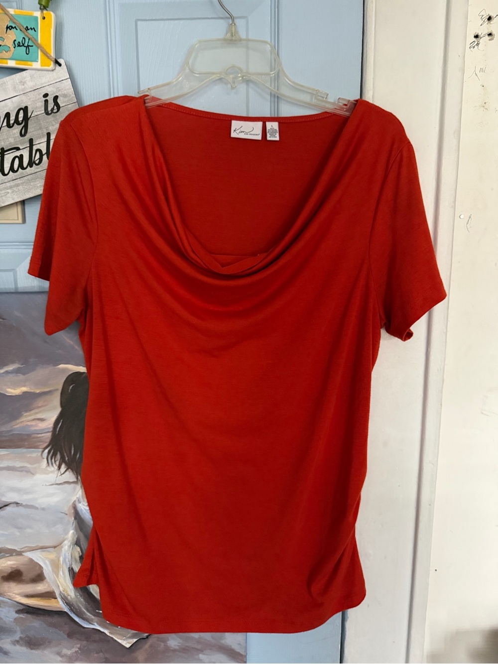 Kim Rogers Red Draped Neck Short Sleeve Tee